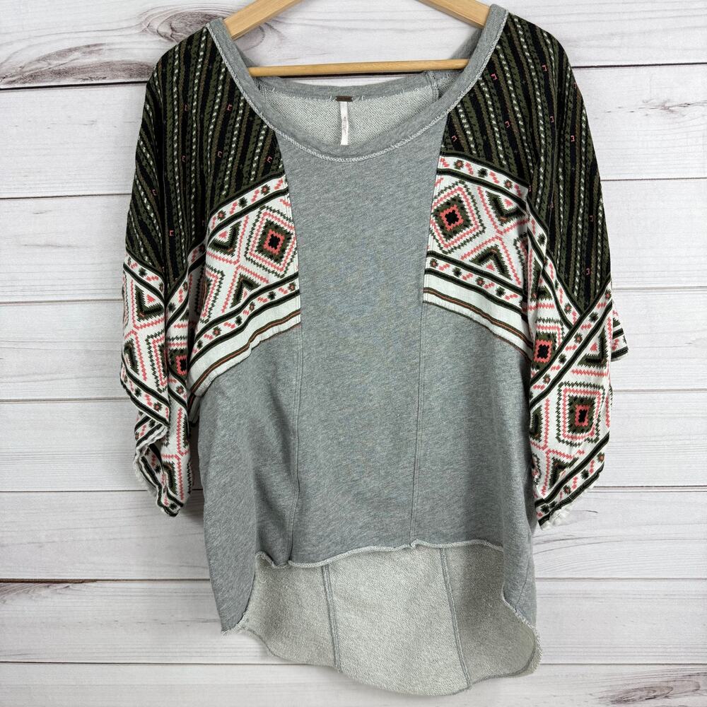 Free People Oversized Fleece Drop Tail Party‎ Casual Top Shirt Blouse Sz S
